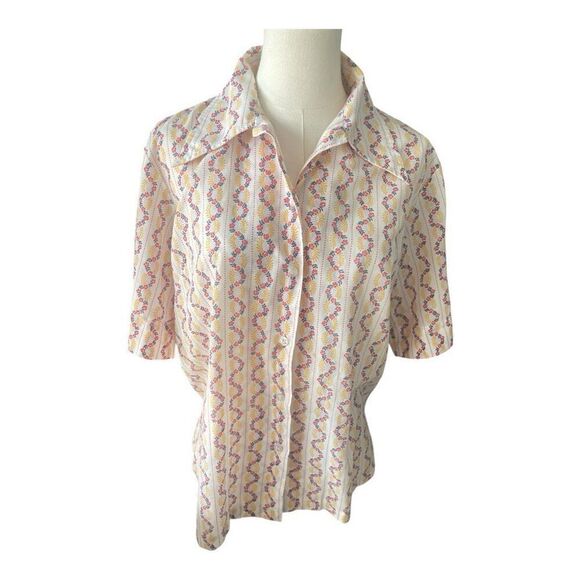 Vintage 1970’s Boho Cream Floral Button Up Blouse Size 40 Medium EUC - Picture 1 of 5